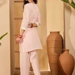 Sangria Women Ethnic Motifs Embroidered Chikankari Pure Cotton Kurta With Trousers-picture-37