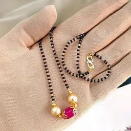 Bhumi Gold-Plated Artificial Stones and Beads Mangalsutra-33