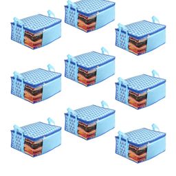 prettykrafts Set Of 9 Blue & White Printed Saree Organisers-37