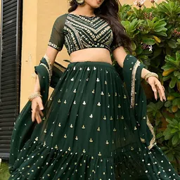 ODETTE Embroidered Sequinned Semi-Stitched Lehenga & Unstitched Blouse With Dupatta image 4