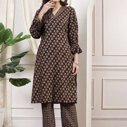 Nayam By Lakshita Floral Printed Puffed Sleeves Straight Kurta With Palazzos-image-78