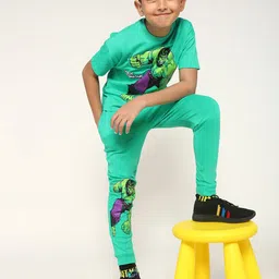 BONKIDS Boys Hulk Printed Round Neck Pure Cotton T-shirt With Trousers-picture-5
