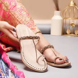 Padchin Women Embellished Ethnic One Toe Flats with Embroidered-image-80
