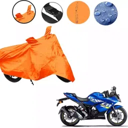 Auto Pearl Waterproof Two Wheeler Cover For Suzuki Gixxer SF (Orange)-image-72