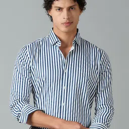 MARK & ALBERT Men India Slim Fit Vertical Stripes Spread Collar Cotton Formal Shirt-image-98