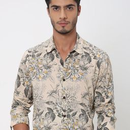 Mufti Men Spread Collar Floral Printed Cotton Slim Fit Casual Shirt-image-50