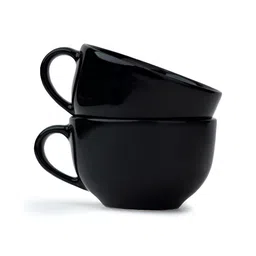 SHAY Black 2 Pcs Solid Ceramic Easy to Clean Glossy Cups And Mugs 320ML-image-93