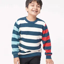Ed-a-Mamma Cotton Full Sleeves  Sweater Stripes Pattern - Red Blue-picture-45