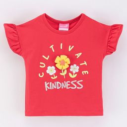 Little Kangaroos Half Sleeves Top Text Print- Red-picture-11