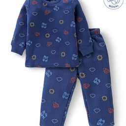Babyoye Cotton Modal Full Sleeves Thermal Inner Wear Vest & Pajama Sunny Day Print - Navy Blue-image-40