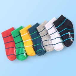 Cute Walk By Babyhug Anti Bacterial Non Terry Ankle Length Stripe Socks Pack Of 7 - Multicolor-image-78