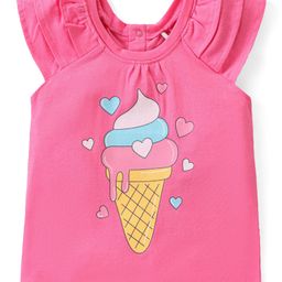 Babyhug Cotton Layered Cap Sleeves Top with Ice-Cream Print - Pink-image-80