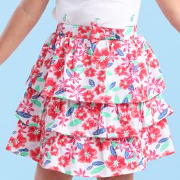 Babyhug Single Jersey Mid Thigh Skirt with Floral Print - White-image-71