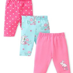Babyhug Cotton Lycra Three Fourth Leggings Bunny & Polka Dots Print Pack of 3  - Multcolour-image-65