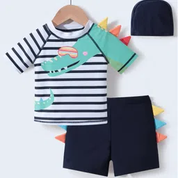 Kookie Kids Half Sleeves Two Piece Swimsuit Crocodile Print with Cap -White-picture-36