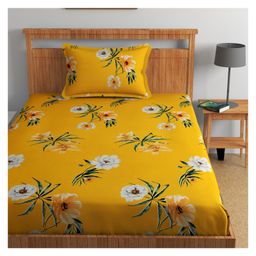Florida 180 TC Cotton Single Bedsheet with 1 Pillow Cover (155 X 228 cm) - Mustard-20