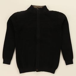 Smarty Boys 100% Cotton Flatknit Full Sleeves High Neck Front Open Sweater with Cable Knit Design - Tan-image-104