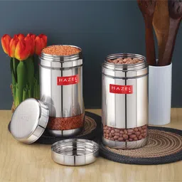 HAZEL Stainless Steel See Through Container | Kitchen Air Tight Storage Containers Set of 2, 1200 ml-picture-35