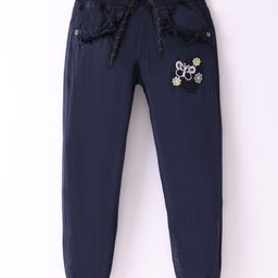 Olio Kids Cotton Knit Full Length Lounge Pant with Frill Detailing & Butterfly Embroidery -Navy-picture-10