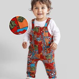 Babyhug Marvel Single Jersey Knit Full Sleeves Avengers Printed T-Shirt & Dungaree - White-picture-39