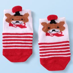 Cutewalk by Babyhug Non Terry Knit Anti-bacterial Ankle Length Anti-Skid Sock with Dog Applique - Red & White-image-82