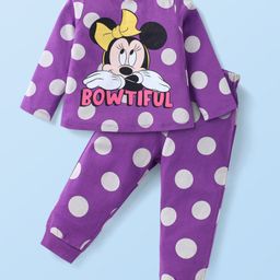 Babyhug Disney Single Jersey Knit Full Sleeves Night Suit With Minnie Mouse Graphics -Purple-image-67