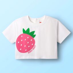 Babyhug Cotton Knit Half Sleeves T-Shirt with Strawberry Print - White-image-30
