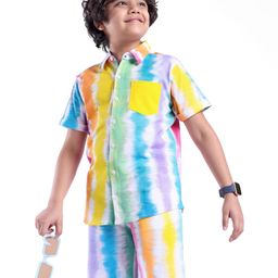 OLLINGTON ST. Cotton Printed Co-Ords Set of Half Sleeves Shirt & Knit Shorts - Multicolor-image-17
