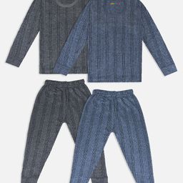 Trampoline Pack Of 2 Full Sleeves Striped Thermal Sets - Grey & Blue-image-1