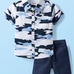 Babyhug Cotton Woven Half Sleeves Camouflage Shirt & Denim Shorts Set - Navy Blue-image-60