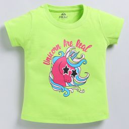 FUN A2Z Cotton Sinker Half Sleeves Unicorn Printed Top - Light Green-image-28