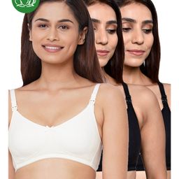 Inner Sense Organic Cotton Knit Pack Of 3 Solid Antimicrobial Maternity Bras With Nursing Access - Multi Colour-picture-3