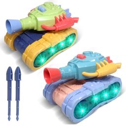 Planet of Toys Electric Tank Toy with Dynamic Music, Cool Lights, 360° Rotating Wheels, Movable Top, 2 Ejectable Bullet Points Interactive Battle Tank for Kids-73