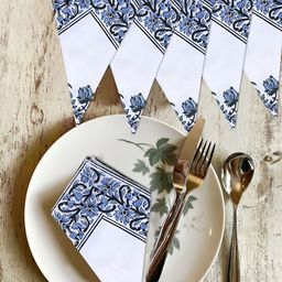 Texstylers 6Pcs Blue & White Floral Printed Pure Cotton Table Napkins-42