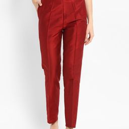 Abhishti Women Coral Red Straight Pants With Pockets-image-68