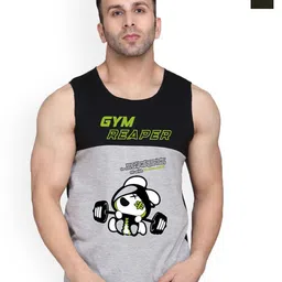 SLOWLORIS Pack Of 2 Printed Sleeveless Cotton Gym Vests-picture-45