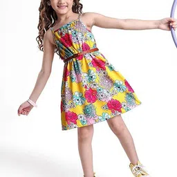 Hola Bonita Girls Floral Print Shoulder Straps Fit & Flare Dress-image-72