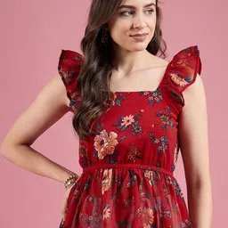 Deewa Floral Print Ruffles Georgette Empire Top-52
