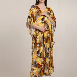 CRAFTBAZAR Floral Print Slit Sleeve Maternity Kaftan Maxi Dress-image-55