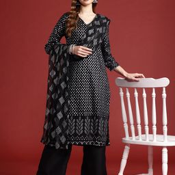 Anouk Floral Print Gotta Patti Kurta with Palazzos & Dupatta-24