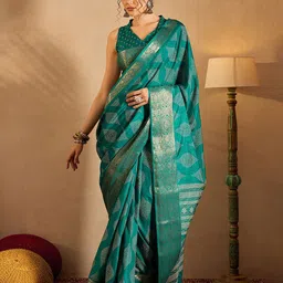 Mitera Bagh Zari Silk Blend Sungudi Saree-picture-7