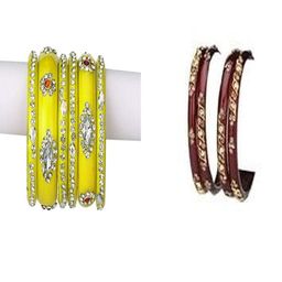 SOMIL Set of 10 Yellow Alloy Artificial Stones & Beads Bangles-image-96
