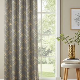 URBAN SPACE Grey & Yellow Printed Cotton Black Out Door Curtain-54