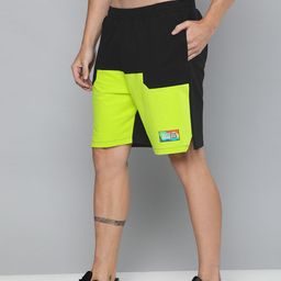 HRX By Hrithik Roshan Men Jet Black & Wild Lime Colourblock Regular Fit Mid-Rise Bio-Wash Lifestyle Shorts-picture-18