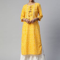 SVARCHI Women Yellow & White Bandhani Printed Gotta Patti Kurta with Sharara-picture-11