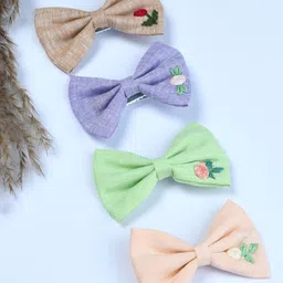 FUNKRAFTS Girls Set of 4 Linen Embroided Bow Alligator Hair Clip-image-50