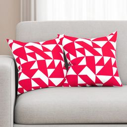 SEJ by Nisha Gupta Pink & White Set of 2 16'' x 16'' Square Cushion Covers-image-16