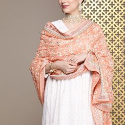 House of Pataudi Rozana Floral Embroidered Dupatta-23
