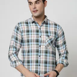 allan peter Men Classic Fit Spread Collar Tartan Checked Cotton Casual Shirt-image-69