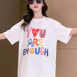 LULU & SKY Girls Typography Printed Round Neck Pure Cotton Oversized T-shirt-picture-25